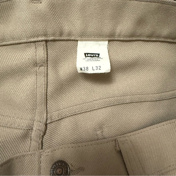 Vintage 1990s Levi's 517 Sta-Prest Khaki Polyester Pant 38 x 32 USA 10517-6122 - Picture 5 of 8